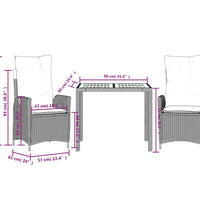3-tlg. Garten-Essgruppe mit Kissen Schwarz Poly Rattan