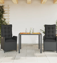 3-tlg. Garten-Essgruppe mit Kissen Schwarz Poly Rattan