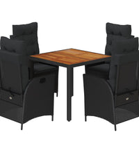 5-tlg. Garten-Essgruppe mit Kissen Schwarz Poly Rattan