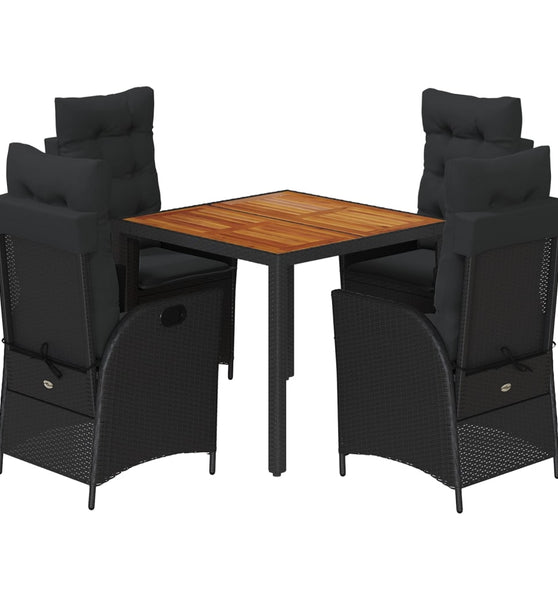 5-tlg. Garten-Essgruppe mit Kissen Schwarz Poly Rattan