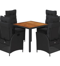 5-tlg. Garten-Essgruppe mit Kissen Schwarz Poly Rattan