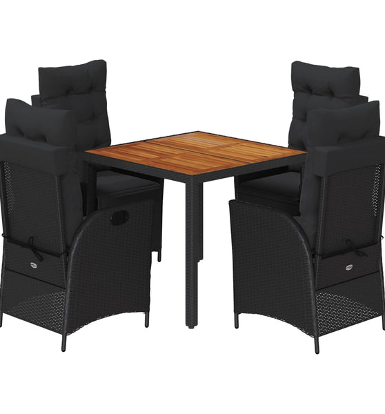 5-tlg. Garten-Essgruppe mit Kissen Schwarz Poly Rattan