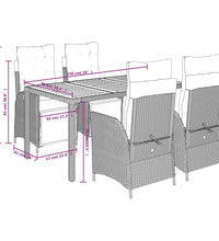 5-tlg. Garten-Essgruppe mit Kissen Schwarz Poly Rattan