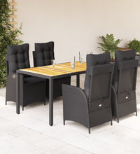 5-tlg. Garten-Essgruppe mit Kissen Schwarz Poly Rattan
