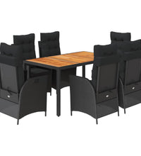 7-tlg. Garten-Essgruppe mit Kissen Schwarz Poly Rattan