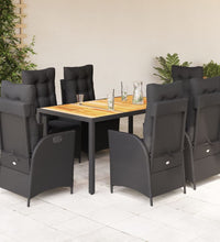 7-tlg. Garten-Essgruppe mit Kissen Schwarz Poly Rattan