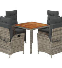 5-tlg. Garten-Essgruppe mit Kissen Grau Poly Rattan