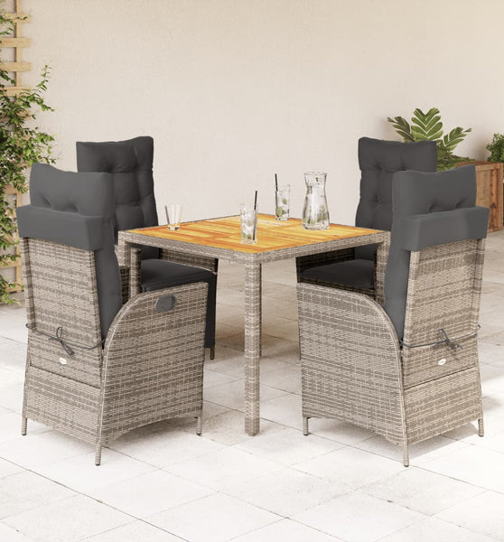 5-tlg. Garten-Essgruppe mit Kissen Grau Poly Rattan
