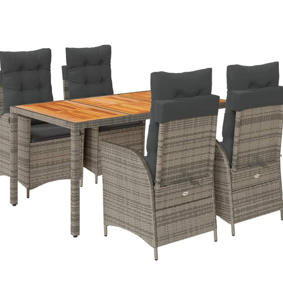 5-tlg. Garten-Essgruppe mit Kissen Grau Poly Rattan