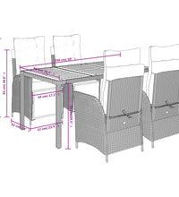 5-tlg. Garten-Essgruppe mit Kissen Grau Poly Rattan