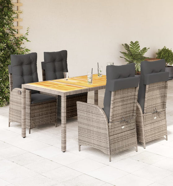 5-tlg. Garten-Essgruppe mit Kissen Grau Poly Rattan