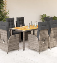 7-tlg. Garten-Essgruppe mit Kissen Grau Poly Rattan