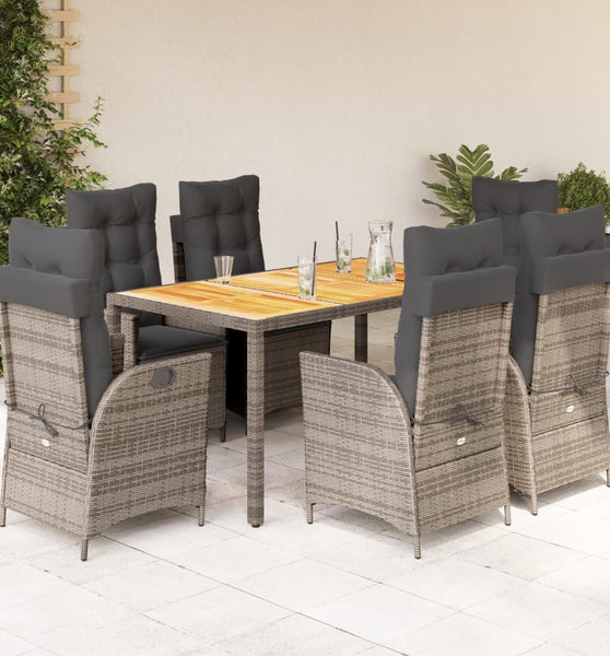 7-tlg. Garten-Essgruppe mit Kissen Grau Poly Rattan