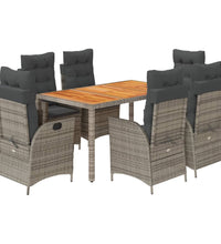 7-tlg. Garten-Essgruppe mit Kissen Grau Poly Rattan