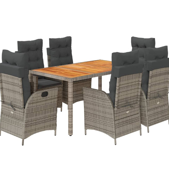 7-tlg. Garten-Essgruppe mit Kissen Grau Poly Rattan