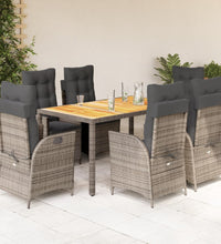 7-tlg. Garten-Essgruppe mit Kissen Grau Poly Rattan