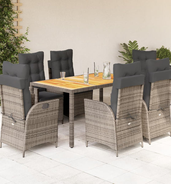 7-tlg. Garten-Essgruppe mit Kissen Grau Poly Rattan