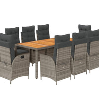 9-tlg. Garten-Essgruppe mit Kissen Grau Poly Rattan