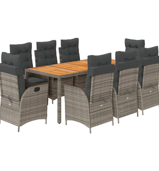 9-tlg. Garten-Essgruppe mit Kissen Grau Poly Rattan