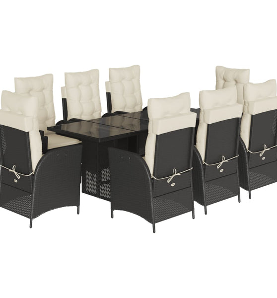 9-tlg. Garten-Essgruppe mit Kissen Schwarz Poly Rattan