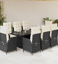 9-tlg. Garten-Essgruppe mit Kissen Schwarz Poly Rattan