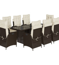 9-tlg. Garten-Essgruppe mit Kissen Braun Poly Rattan