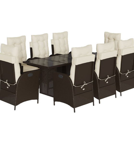 9-tlg. Garten-Essgruppe mit Kissen Braun Poly Rattan