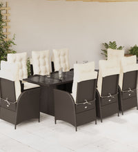 9-tlg. Garten-Essgruppe mit Kissen Braun Poly Rattan