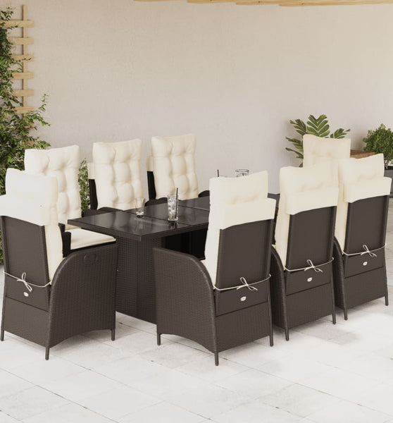 9-tlg. Garten-Essgruppe mit Kissen Braun Poly Rattan