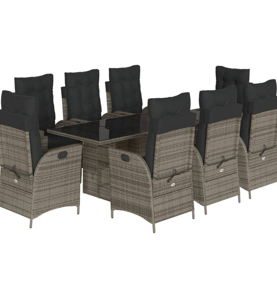 9-tlg. Garten-Essgruppe mit Kissen Grau Poly Rattan