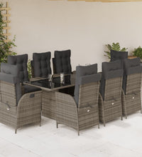 9-tlg. Garten-Essgruppe mit Kissen Grau Poly Rattan
