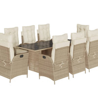 9-tlg. Garten-Essgruppe mit Kissen Beige Poly Rattan