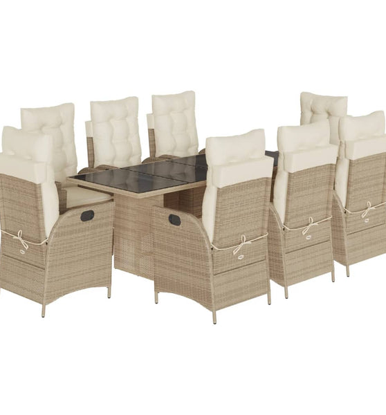9-tlg. Garten-Essgruppe mit Kissen Beige Poly Rattan