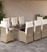 9-tlg. Garten-Essgruppe mit Kissen Beige Poly Rattan