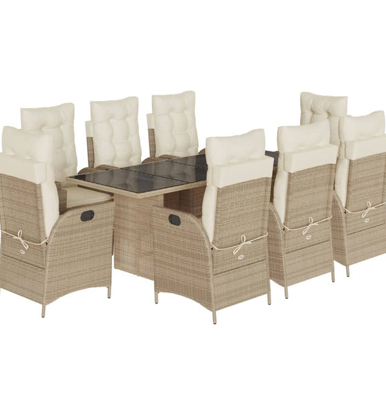 9-tlg. Garten-Essgruppe mit Kissen Beige Poly Rattan