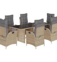 7-tlg. Garten-Essgruppe mit Kissen Beigemischung Poly Rattan