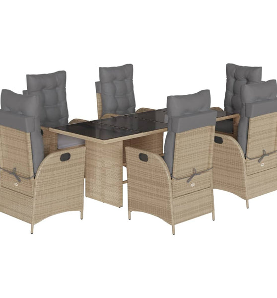 7-tlg. Garten-Essgruppe mit Kissen Beigemischung Poly Rattan