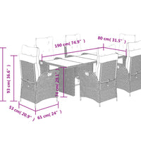 7-tlg. Garten-Essgruppe mit Kissen Beigemischung Poly Rattan
