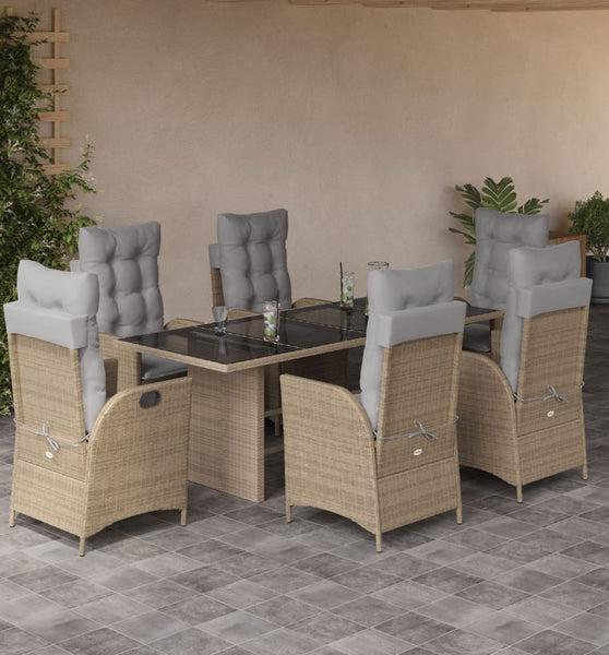 7-tlg. Garten-Essgruppe mit Kissen Beigemischung Poly Rattan
