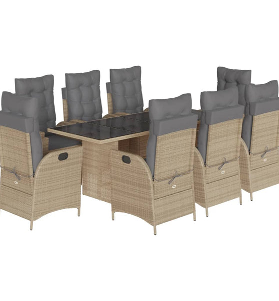 9-tlg. Garten-Essgruppe mit Kissen Beigemischung Poly Rattan