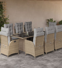 9-tlg. Garten-Essgruppe mit Kissen Beigemischung Poly Rattan