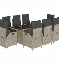 9-tlg. Garten-Essgruppe mit Kissen Hellgrau Poly Rattan