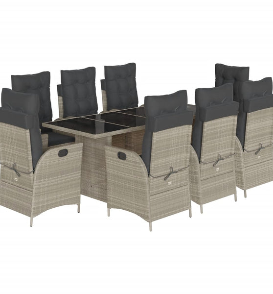 9-tlg. Garten-Essgruppe mit Kissen Hellgrau Poly Rattan