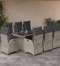 9-tlg. Garten-Essgruppe mit Kissen Hellgrau Poly Rattan