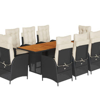 9-tlg. Garten-Essgruppe mit Kissen Schwarz Poly Rattan