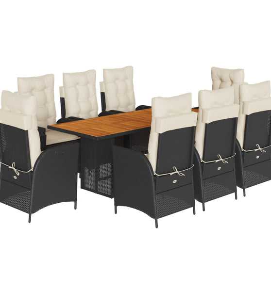 9-tlg. Garten-Essgruppe mit Kissen Schwarz Poly Rattan