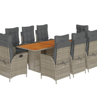 9-tlg. Garten-Essgruppe mit Kissen Grau Poly Rattan