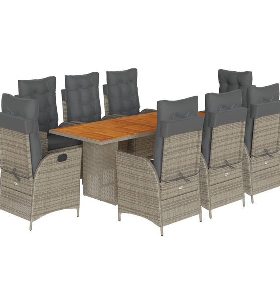 9-tlg. Garten-Essgruppe mit Kissen Grau Poly Rattan