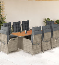 9-tlg. Garten-Essgruppe mit Kissen Grau Poly Rattan