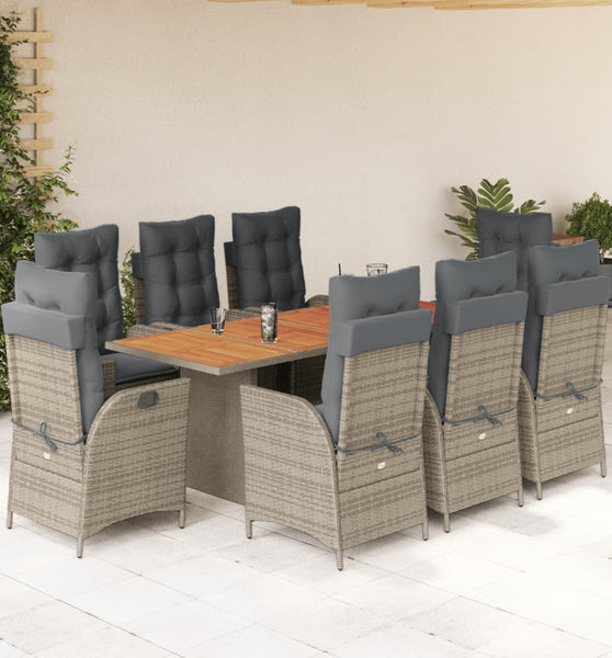 9-tlg. Garten-Essgruppe mit Kissen Grau Poly Rattan
